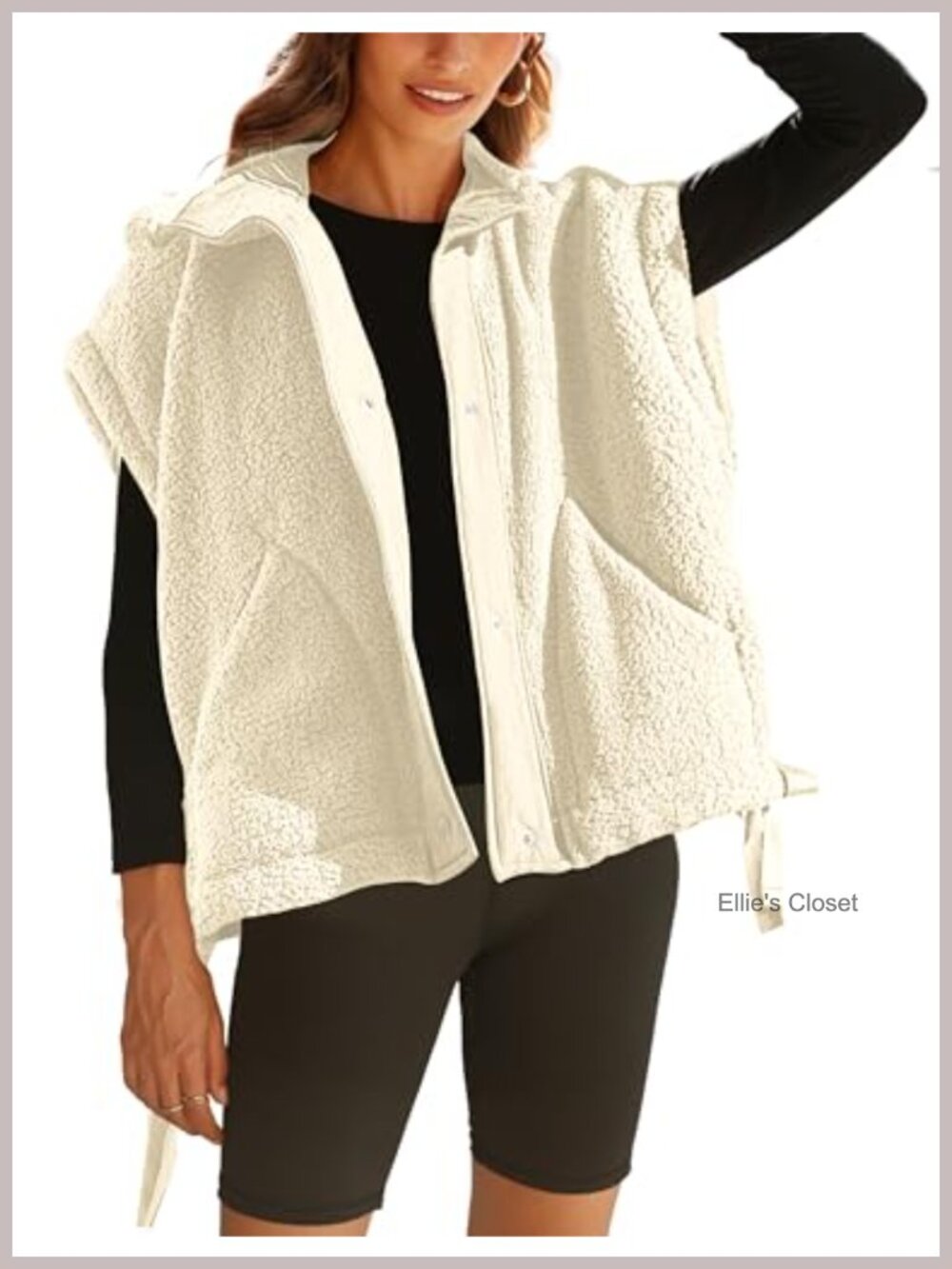 Women's Sherpa Fleece Vest Fuzzy Oversized Sleeveless Button Front
